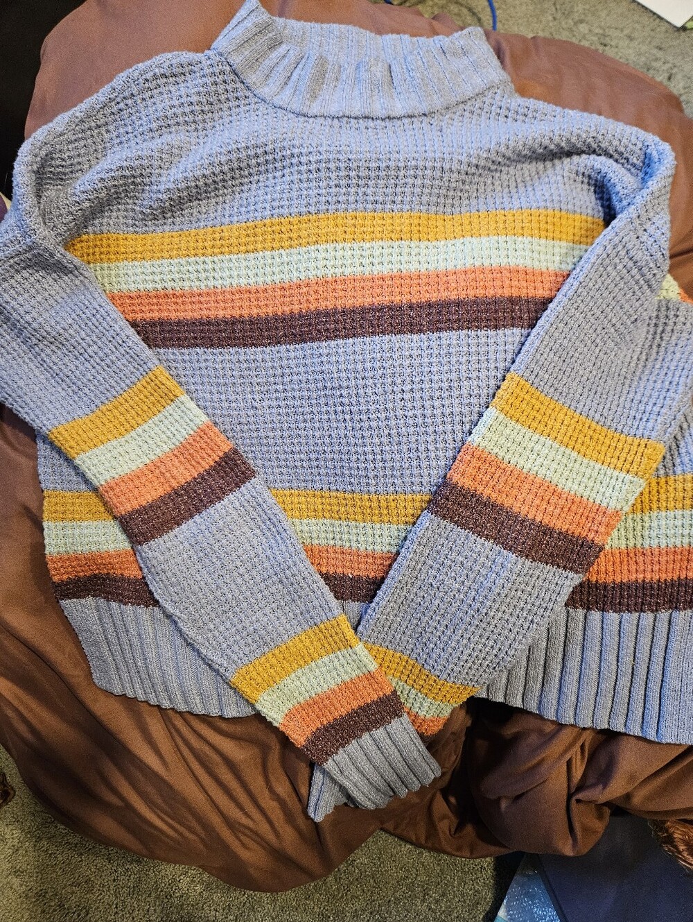 Striped Sage Blue Knit Sweater